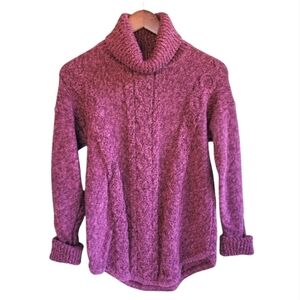 LLBean Fisherman Turtleneck Sweater Cranberry Women's Medium Petite Classic